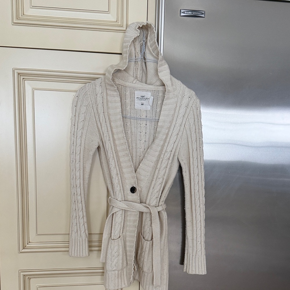 H&M Cream Hooded Cable Knit Cardigan